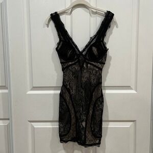 Bebe Lace Mini Dress Black Polka Dot Lined Sexy Bodycon Party Club XXS/TPS